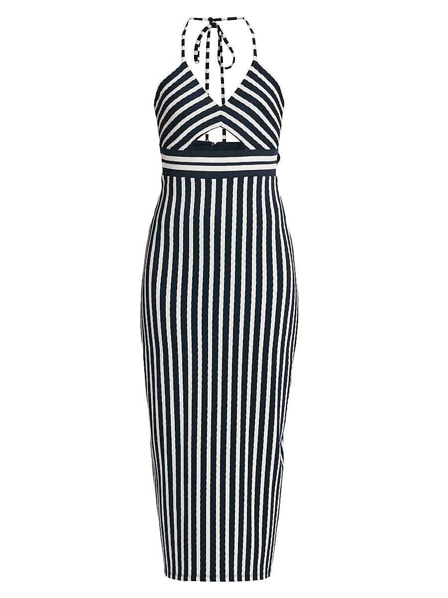 Women's Stevie Halterneck Striped Midi-Dress - Navy Stripe - Size XL