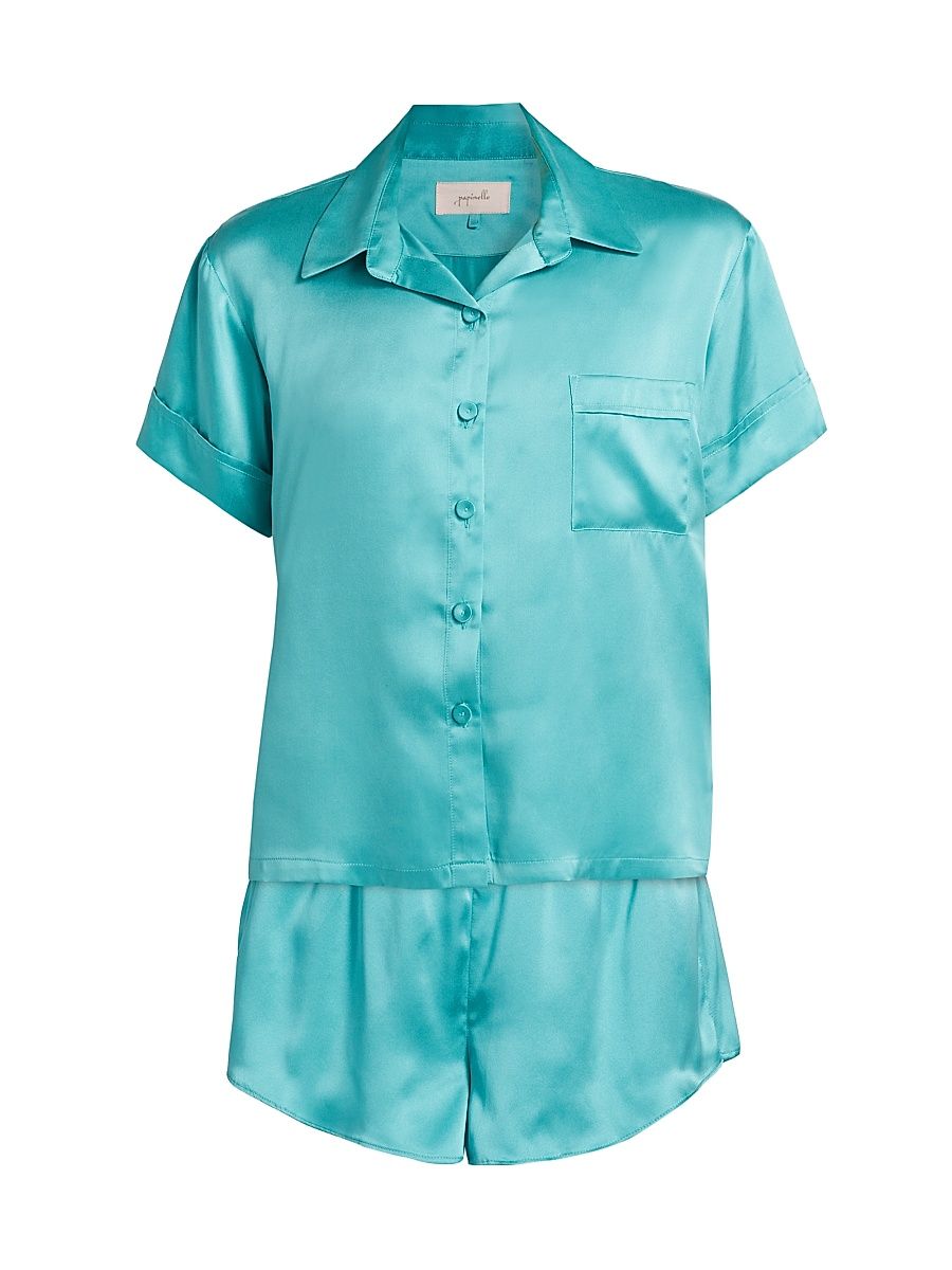 Women's Audrey Silk Boxer Pajama Set - Blue Turquoise - Size Medium