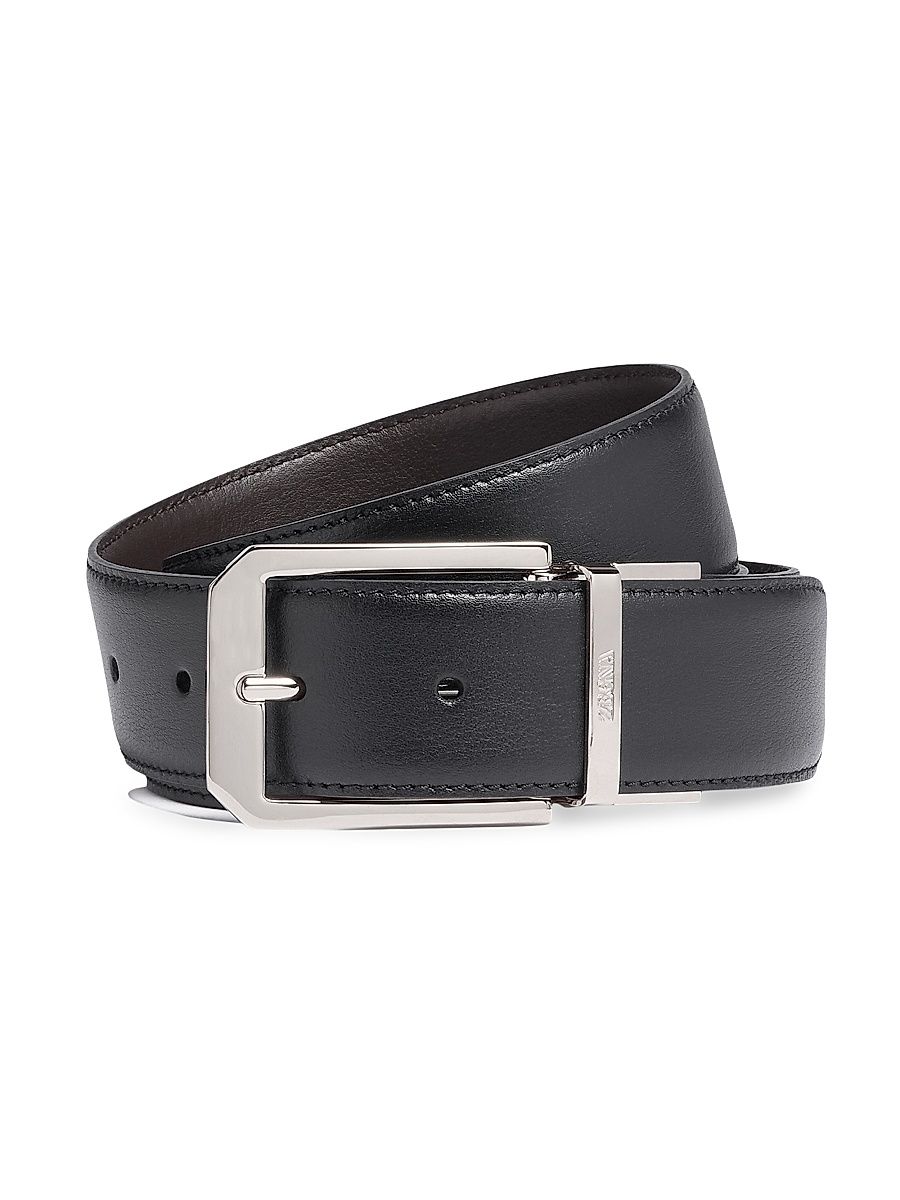 Men's Reversible Leather Belt - Black Dark Brown - Size 42