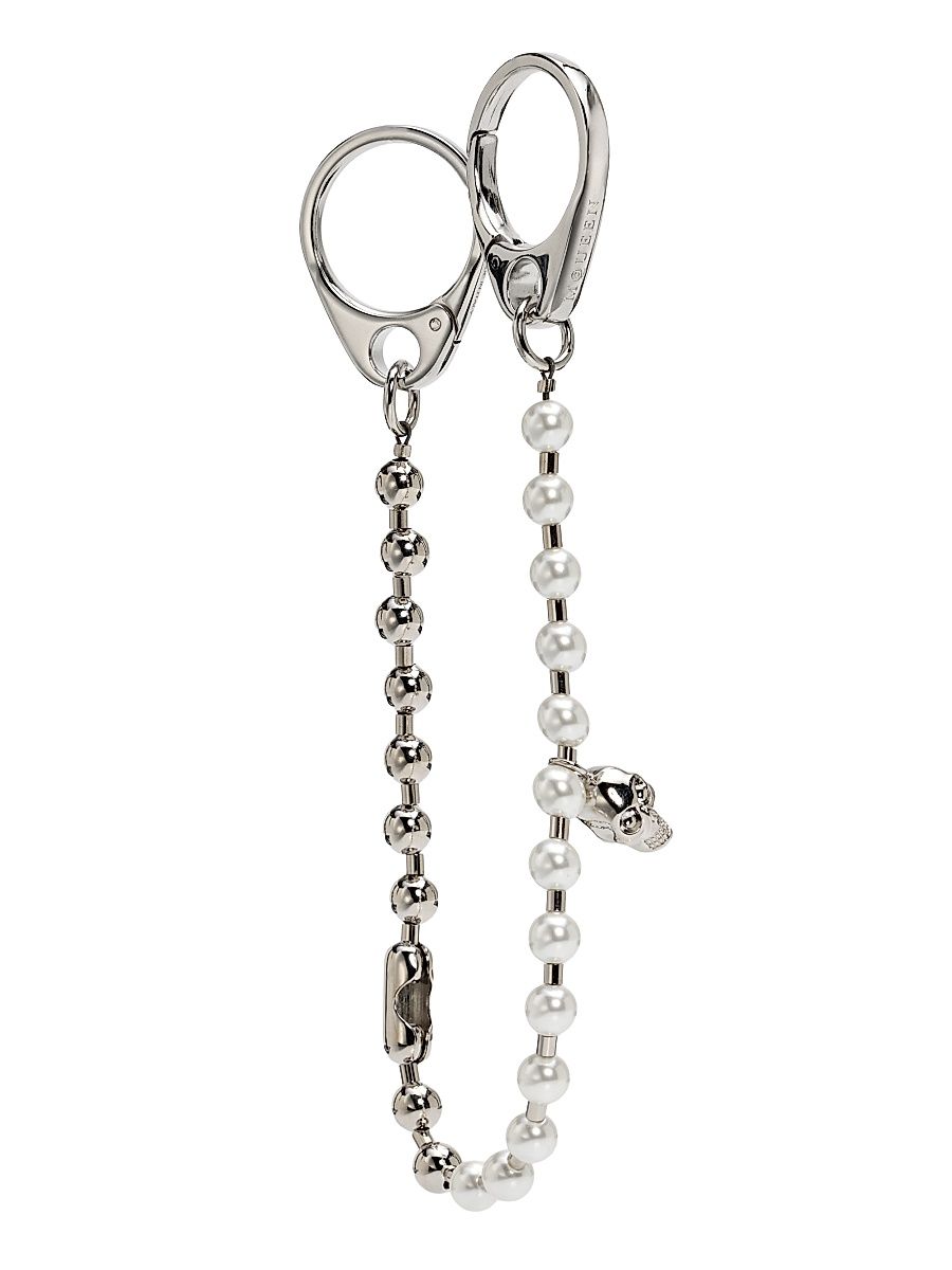 Women's Skull & Imitation Pearl-Beaded Chain Charm - Pearl