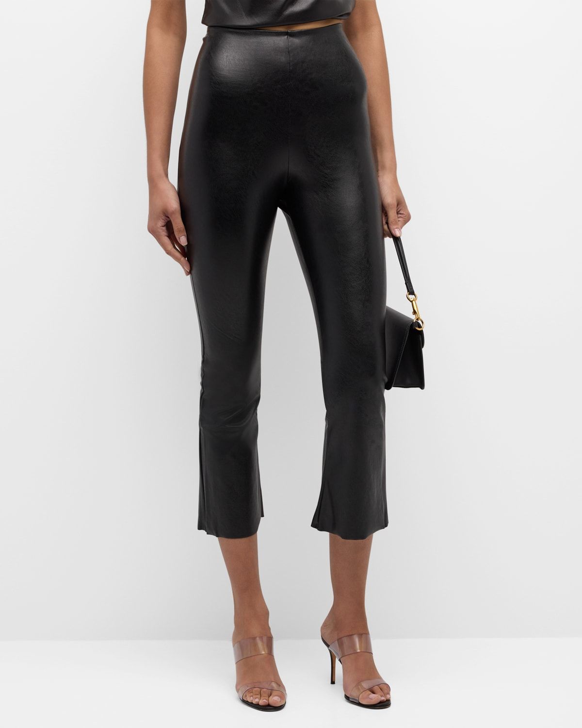 Faux Leather Cropped Flare Pants