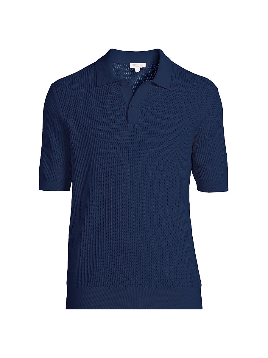 Men's Cotton Mesh Stitch Short-Sleeve Polo Shirt - Navy - Size XL