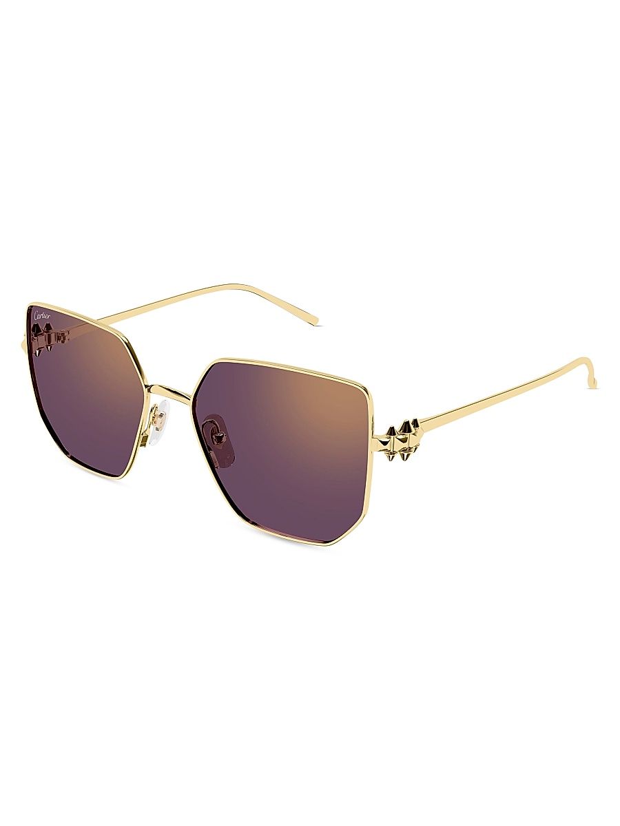 Women's Clash De Cartier 56MM 24K-Gold-Plated Geometric Sunglasses - Gold Purple