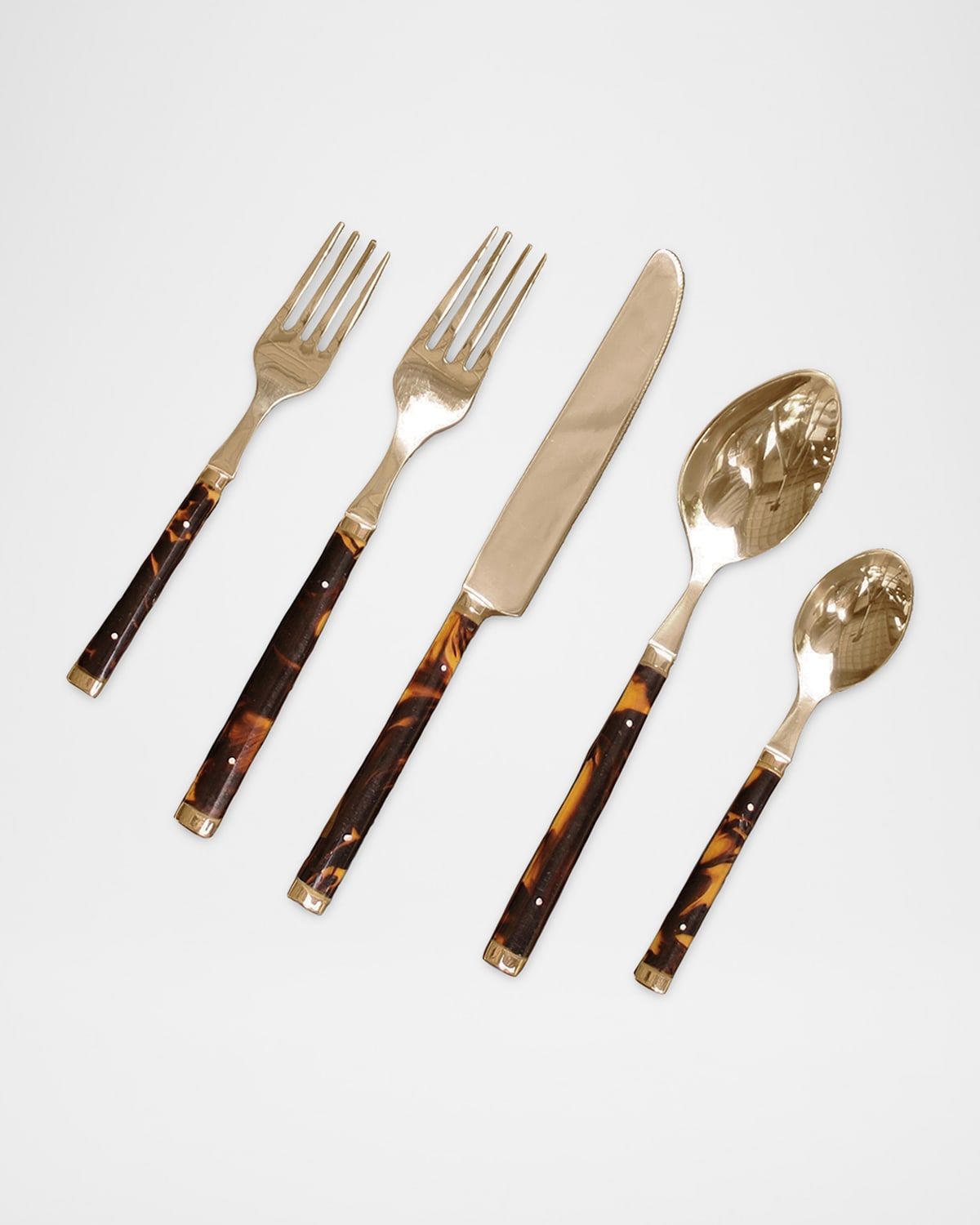 5-Piece VIDA Tortoise And Gold Stainless Flatware Set
