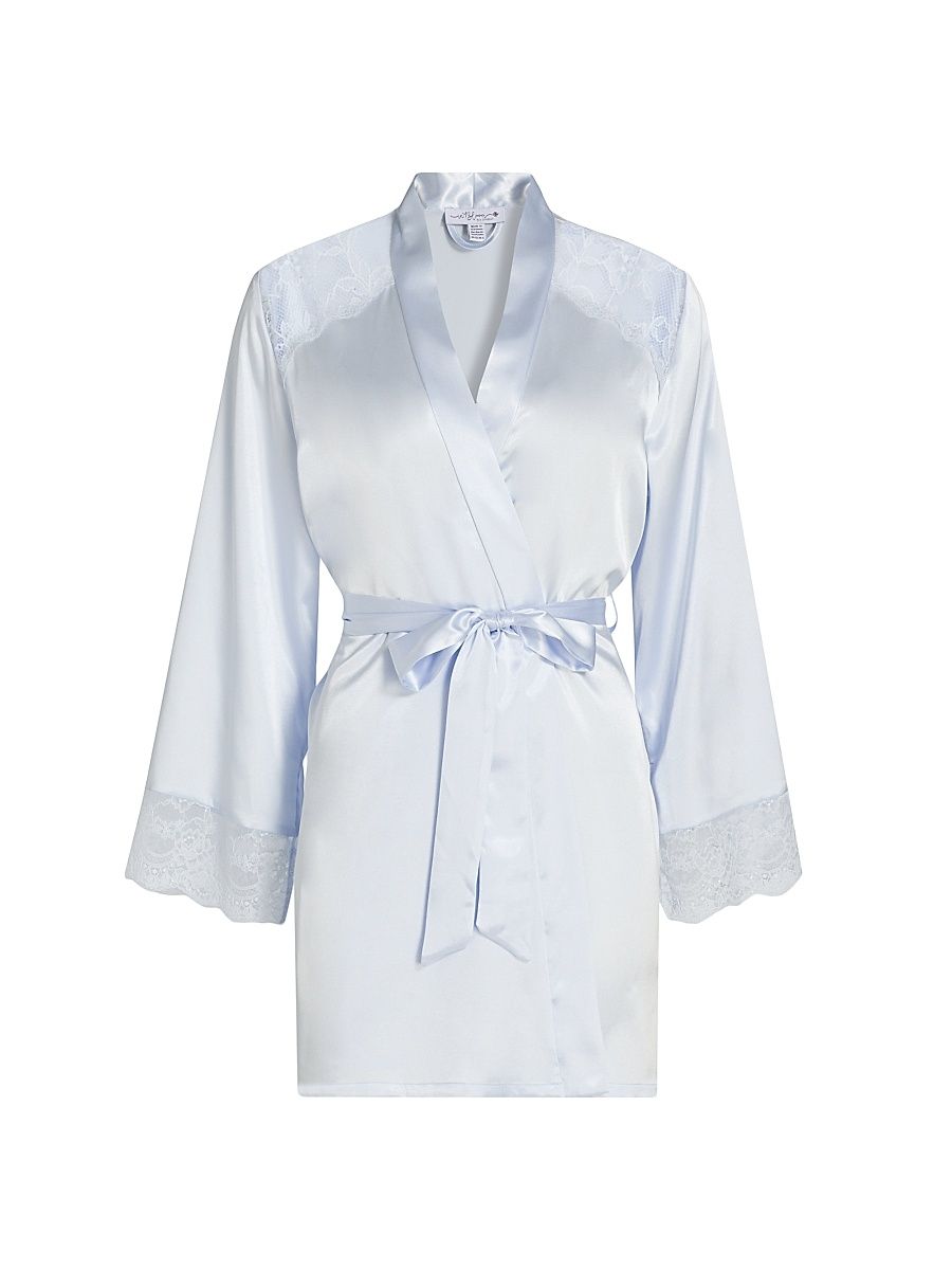Women's Annie Satin Lace-Trim Robe - Pale Blue - Size Medium