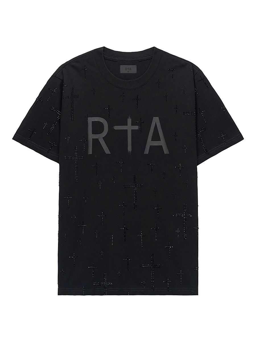 Men's Liam Crystal-Embellished Cotton T-Shirt - Black Crystal Rta - Size XXL