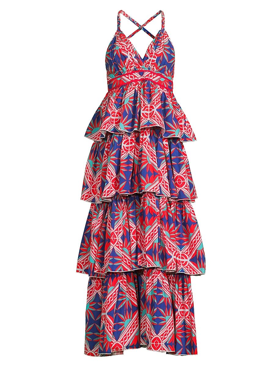 Women's Nevada Geometric Tiered Maxi Dress - Red Sicily - Size Small