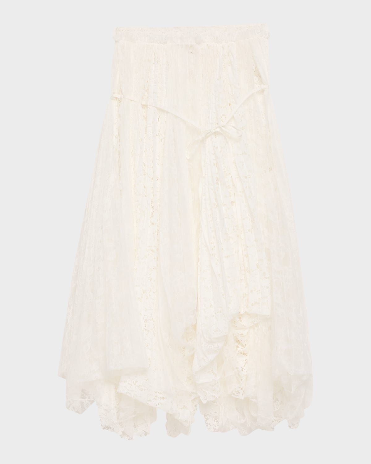 Mixed Lace Asymmetric Midi Skirt