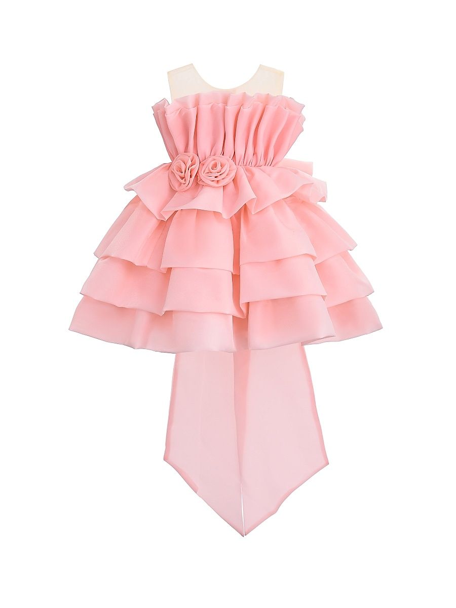 Little Girl's & Girl's Tiered Back Bow Dress - Pink - Size 13