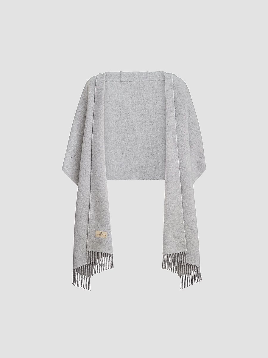 Women's Hooded Wool and Cashmere Knit Scarf - Light Grey