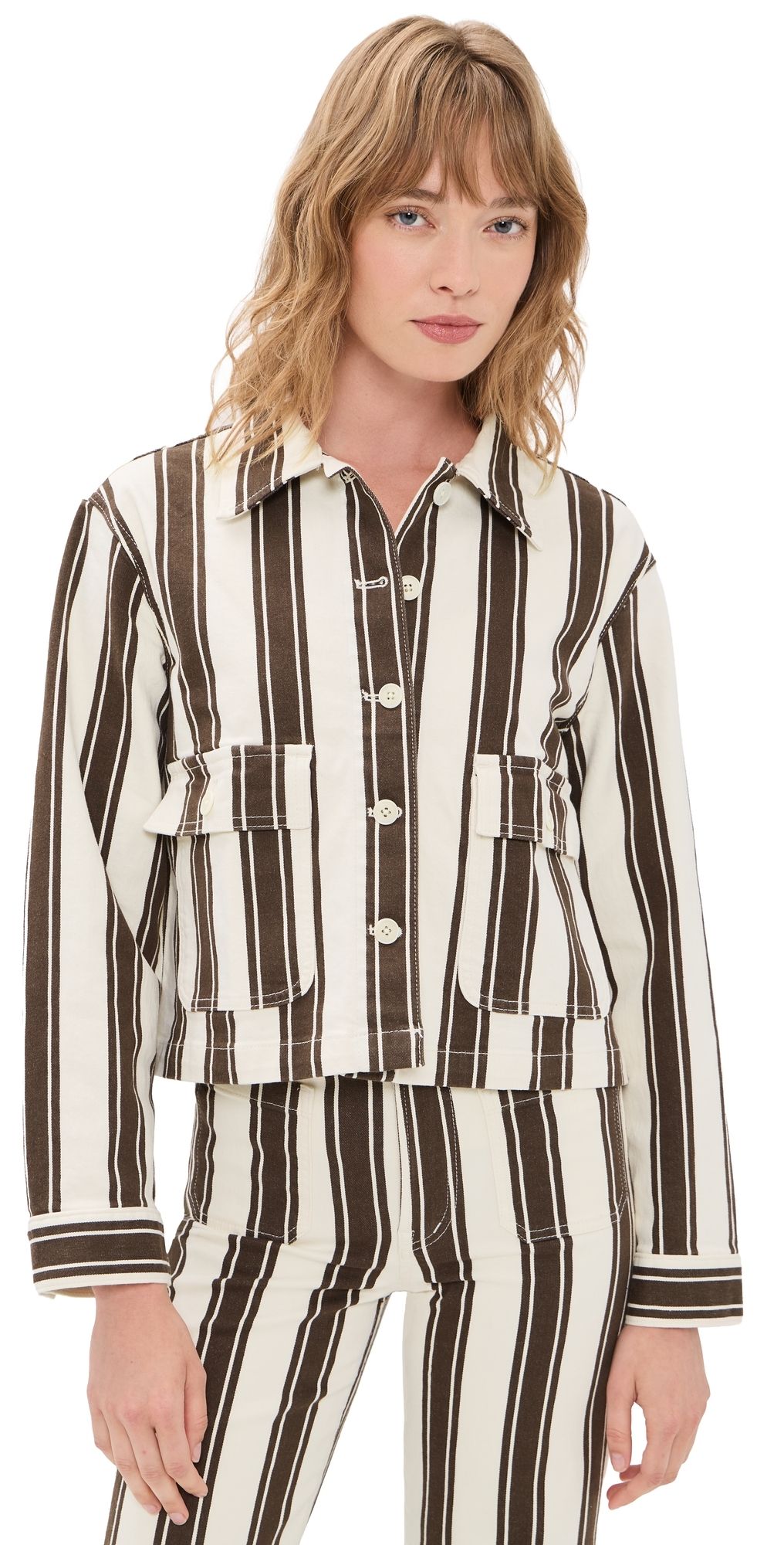 Madewell Fem Jacket Ivory & Brown Stripe L