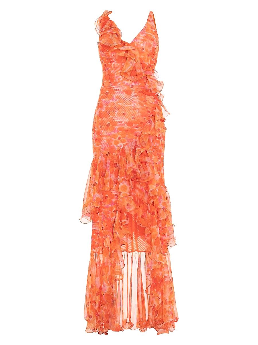 Women's Myosotis Floral Chiffon & Tulle Ruffle Gown - Yellow - Size 6