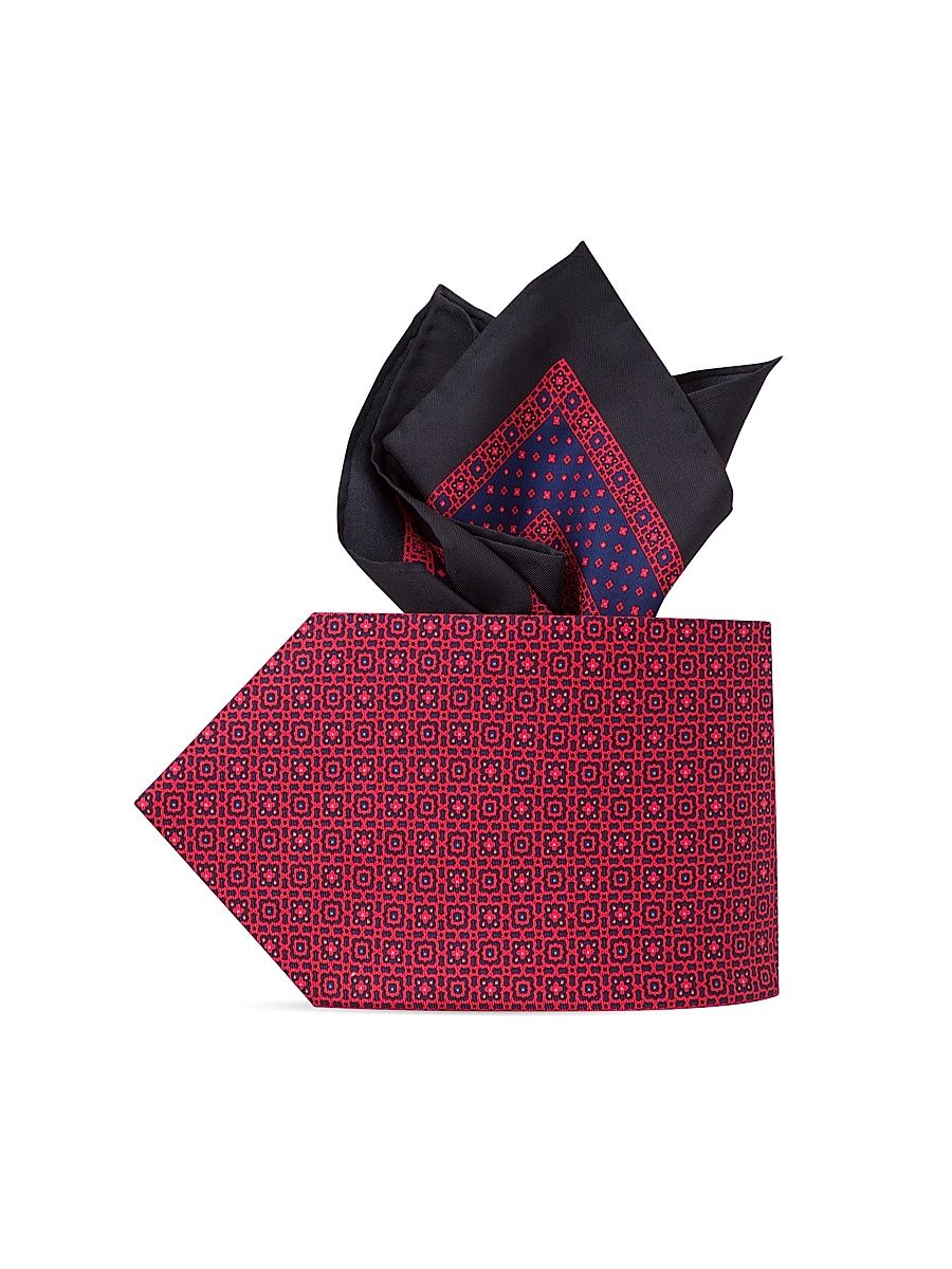 Men's Luxury Silk Tie Set - Red Navy