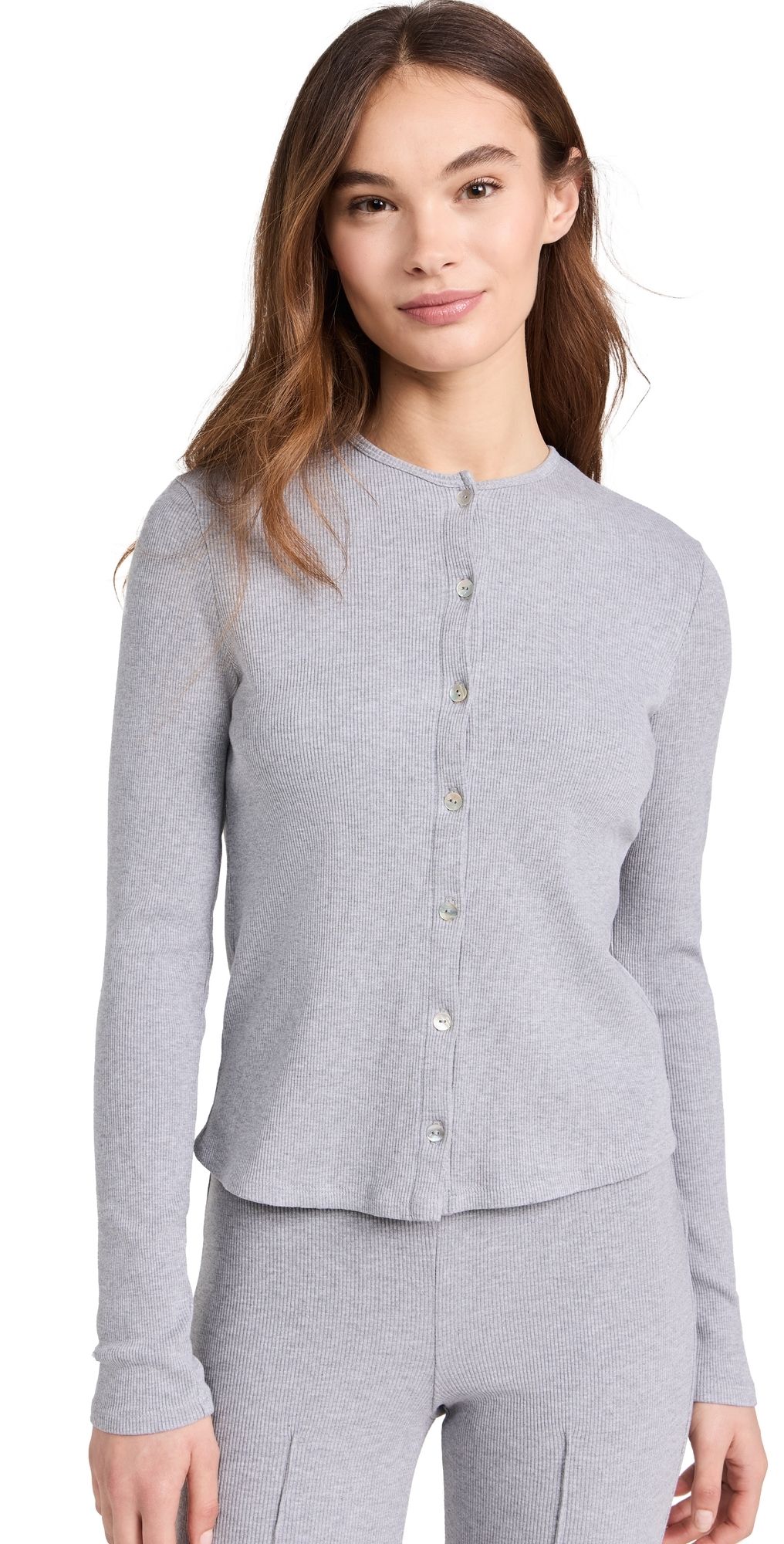 DONNI. Rib Cardi Sweater Heather Grey L