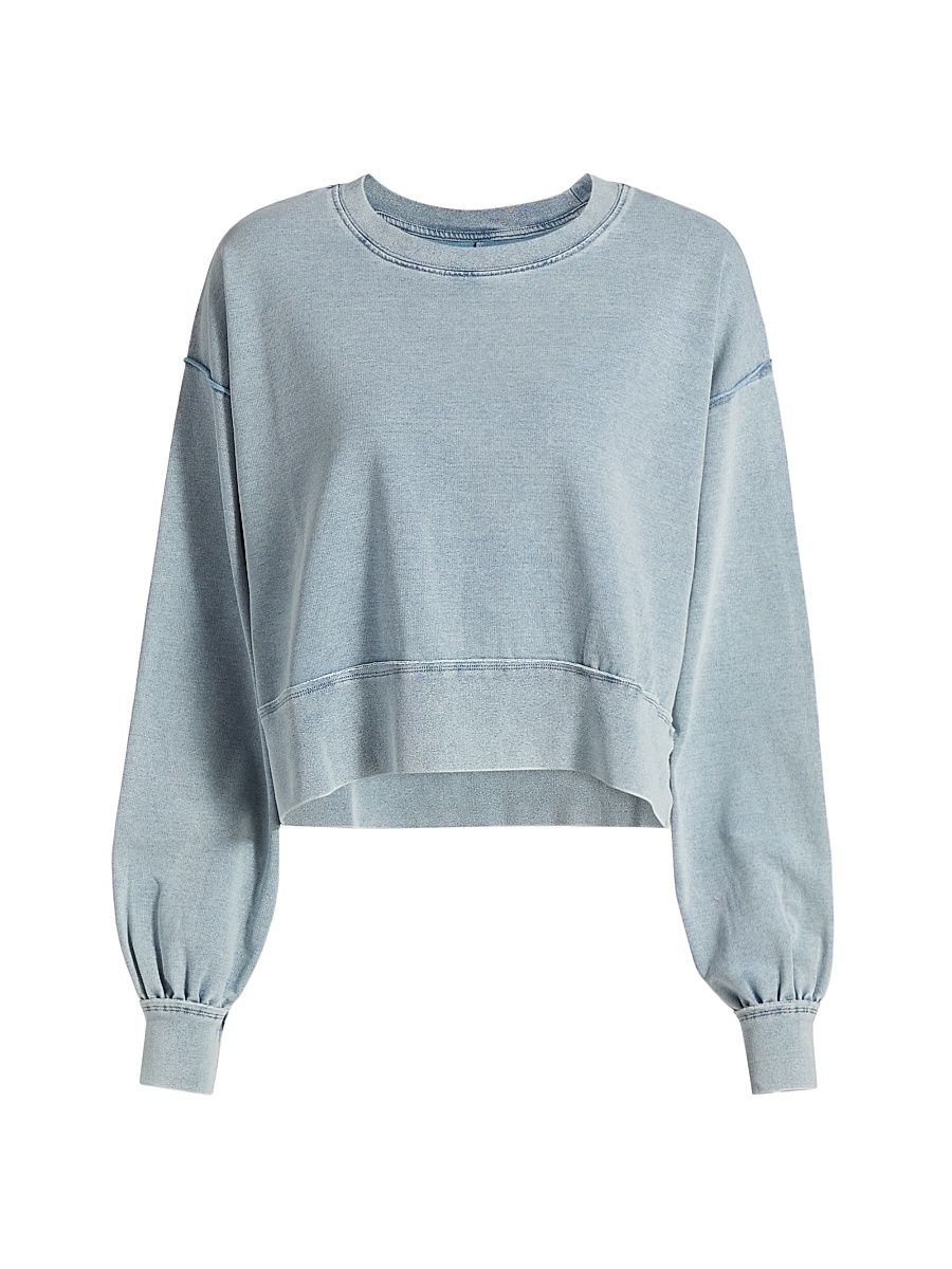 Women's Stretch Cotton-Blend Long-Sleeve Top - Bleached Indigo - Size XS