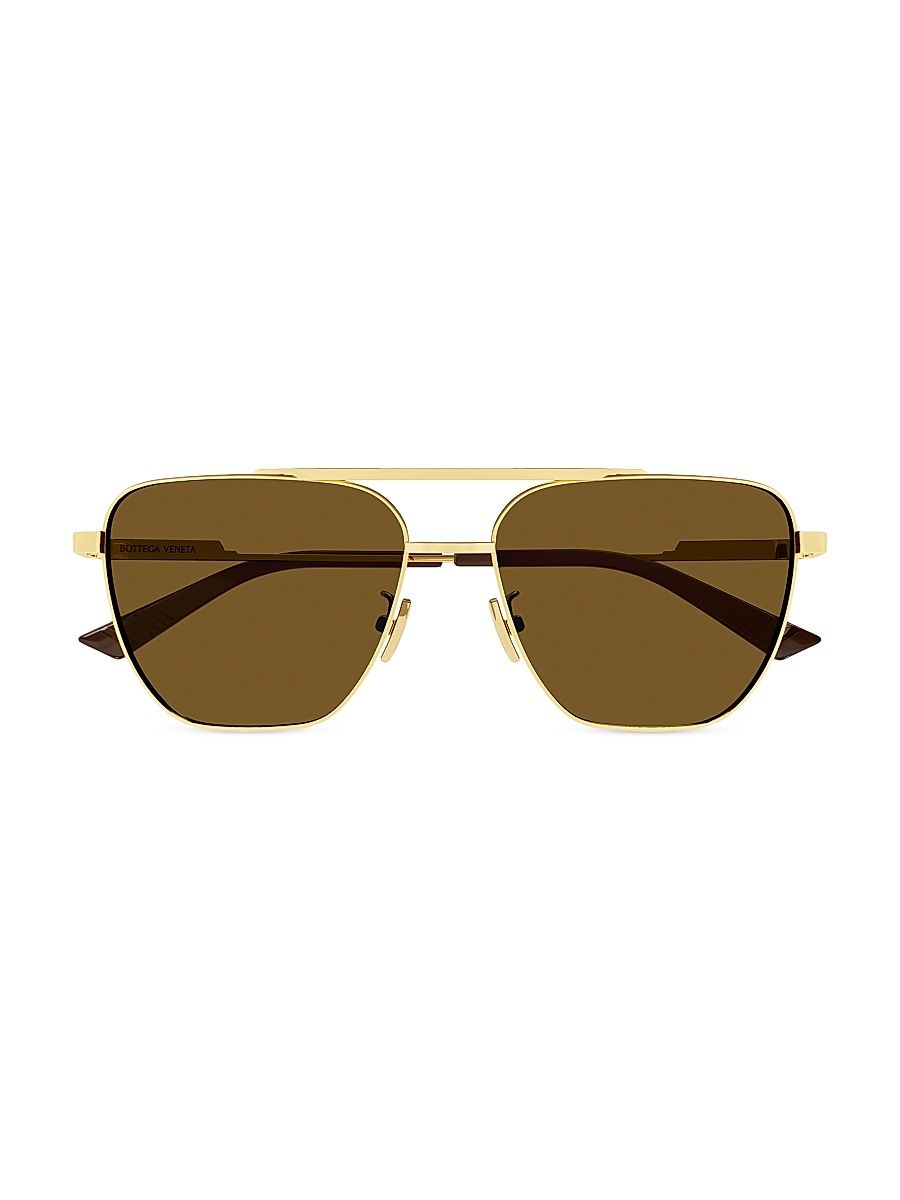 Men's Light Ribbon 57MM Metal Navigator Sunglasses - Gold