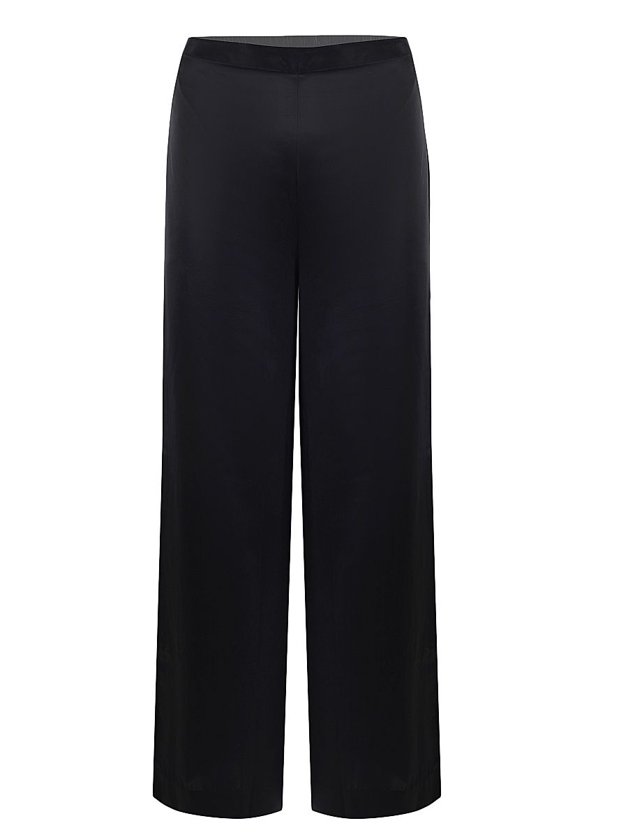Women's Silk Wide-Leg Flared Trousers - Black - Size Large