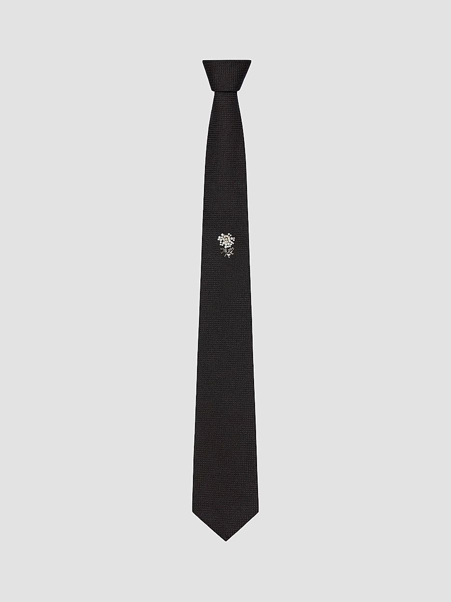 Givenchy Men's Tie in Silk Jacquard with Pearls and Beads Embroidery - Black