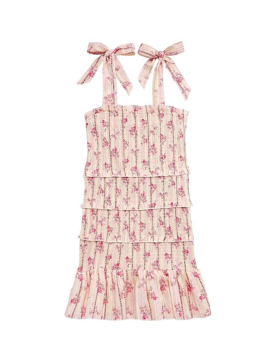 Girl's Evan Striped Floral Dress - Floral Stripe Cream - Size 10