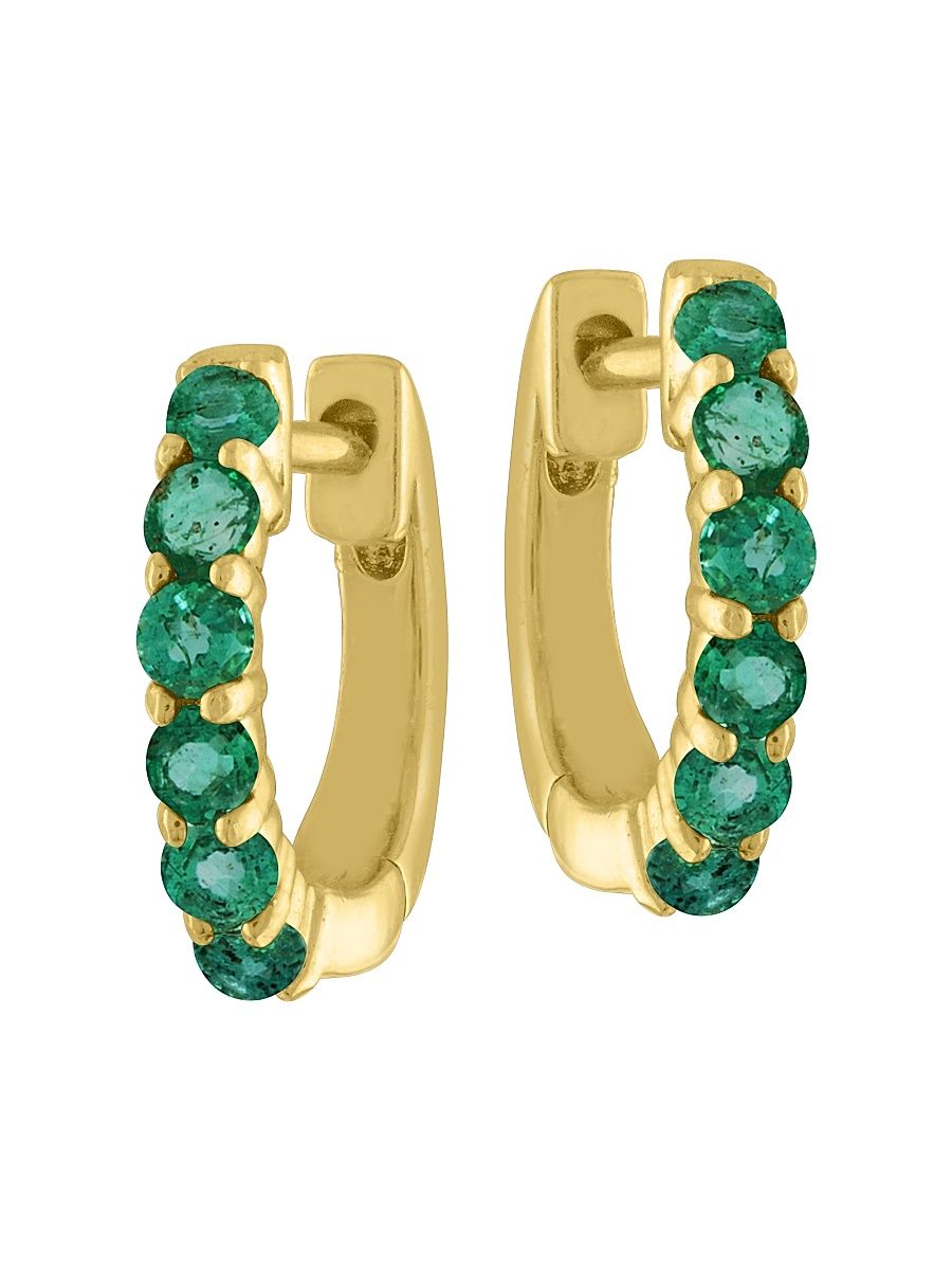 Women's 14K Yellow Gold & Emerald Huggie Hoops - Yellow Gold