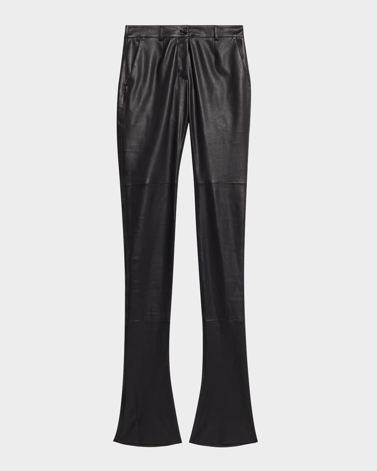 Elongated Skinny-Leg Leather Pants
