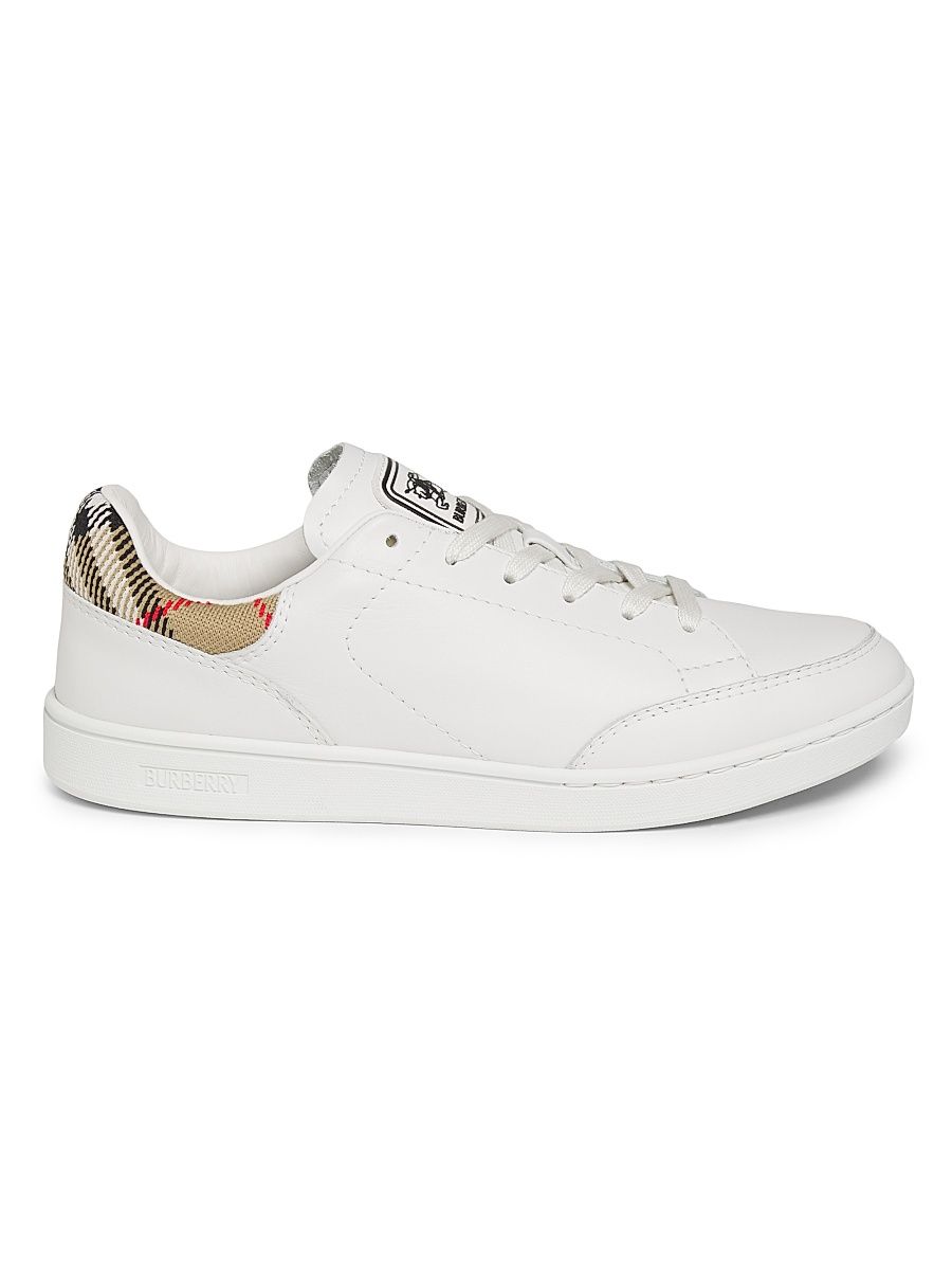Women's Check Leather Low-Top Sneakers - Porcelain White Sand Beige - Size 11