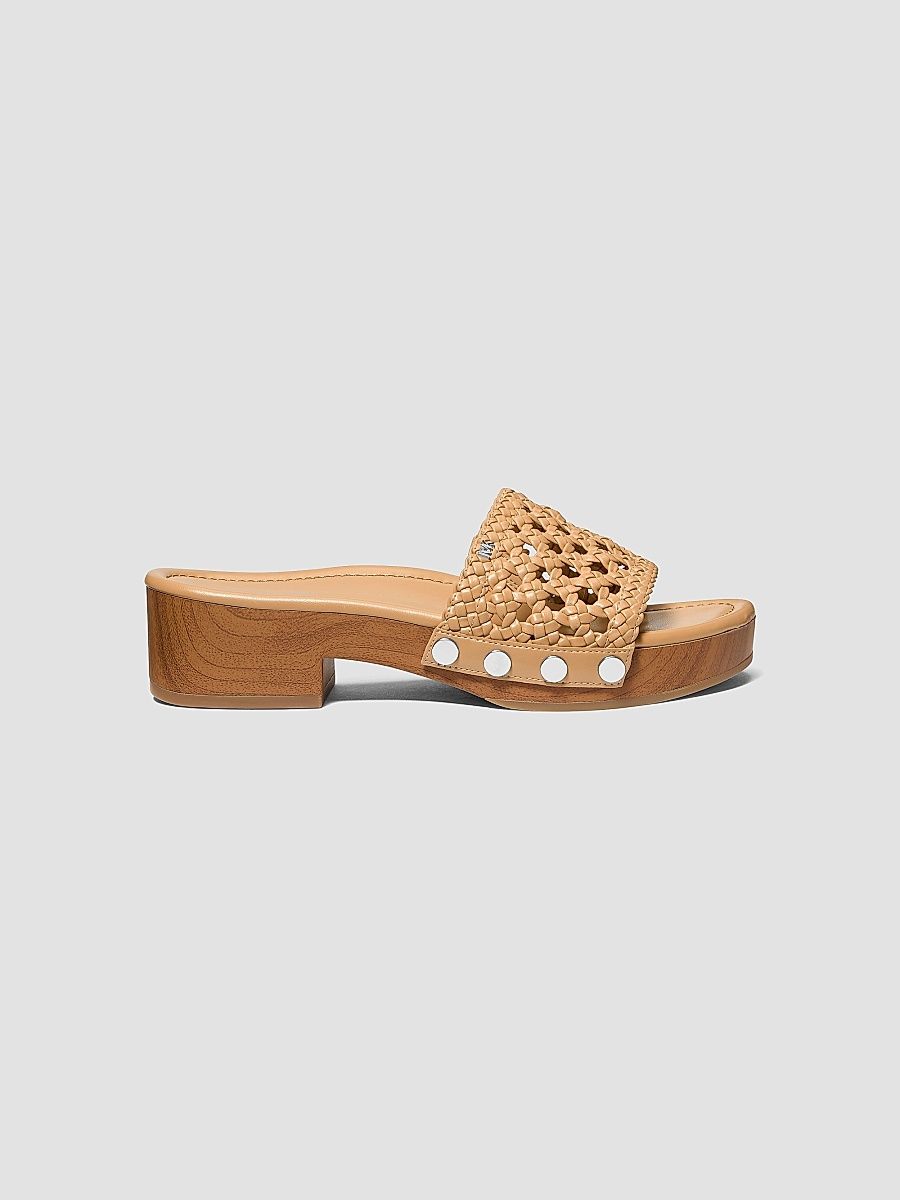 MICHAEL Michael Kors Women's Mayes 50MM Woven Leather Mules - Peanut - Size 7.5