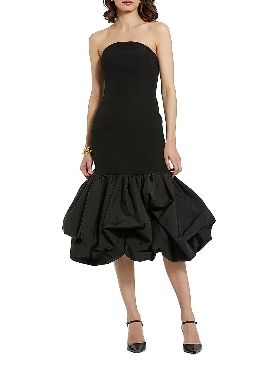 Women's Ieena Crepe Strapless Bubble-Hem Midi-Dress - Black - Size 16