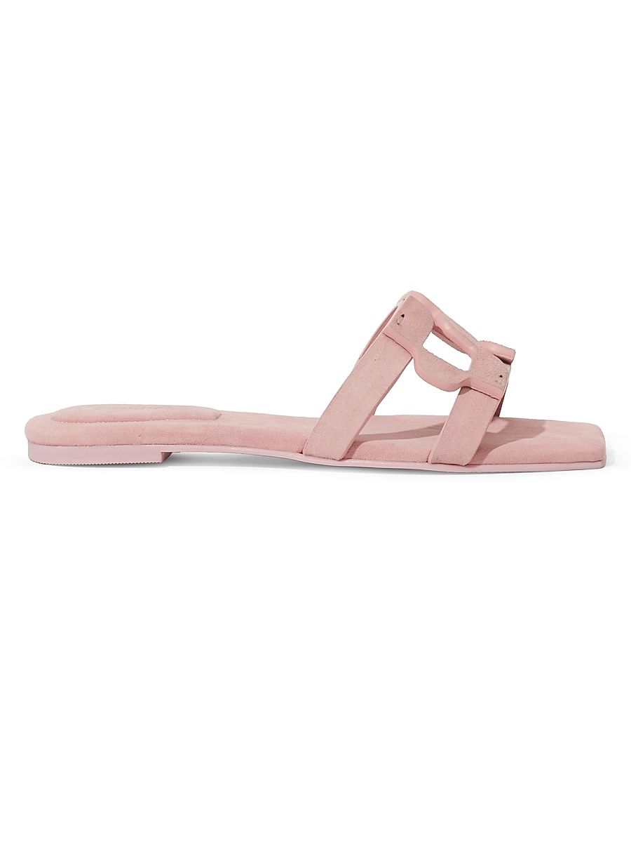 Women's Monogrammed Cut-Out Suede Sandals - Pale Pink - Size 9