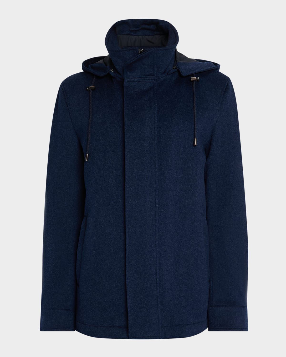 Men & apos;s Wool Hidden-Zip Car Coat with Hood