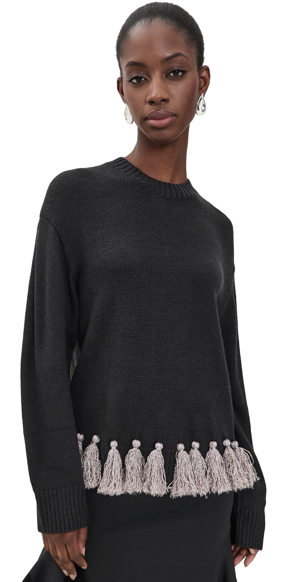 SIMONMILLER Roni Metallic Tassel Sweater Black/Satellite Silver M