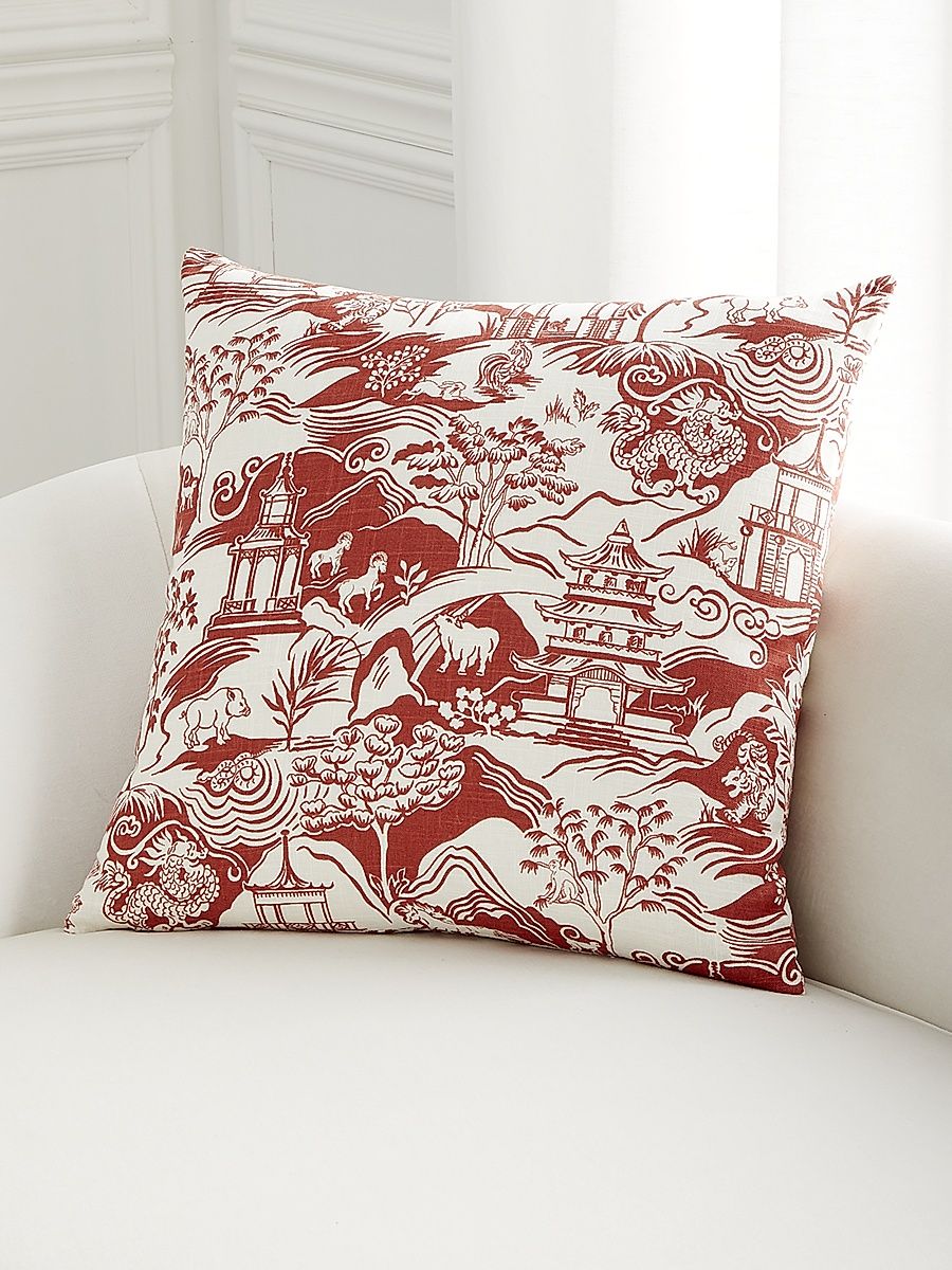Tenzin Printed Cotton-Linen Decorative Pillow - Red