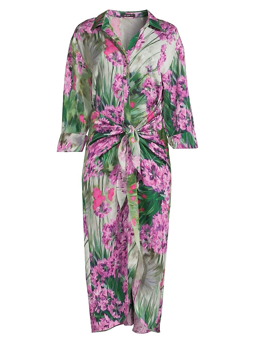 Women's Kynlee Floral Tie-Waist Shirtdress - Berry Multi - Size Large