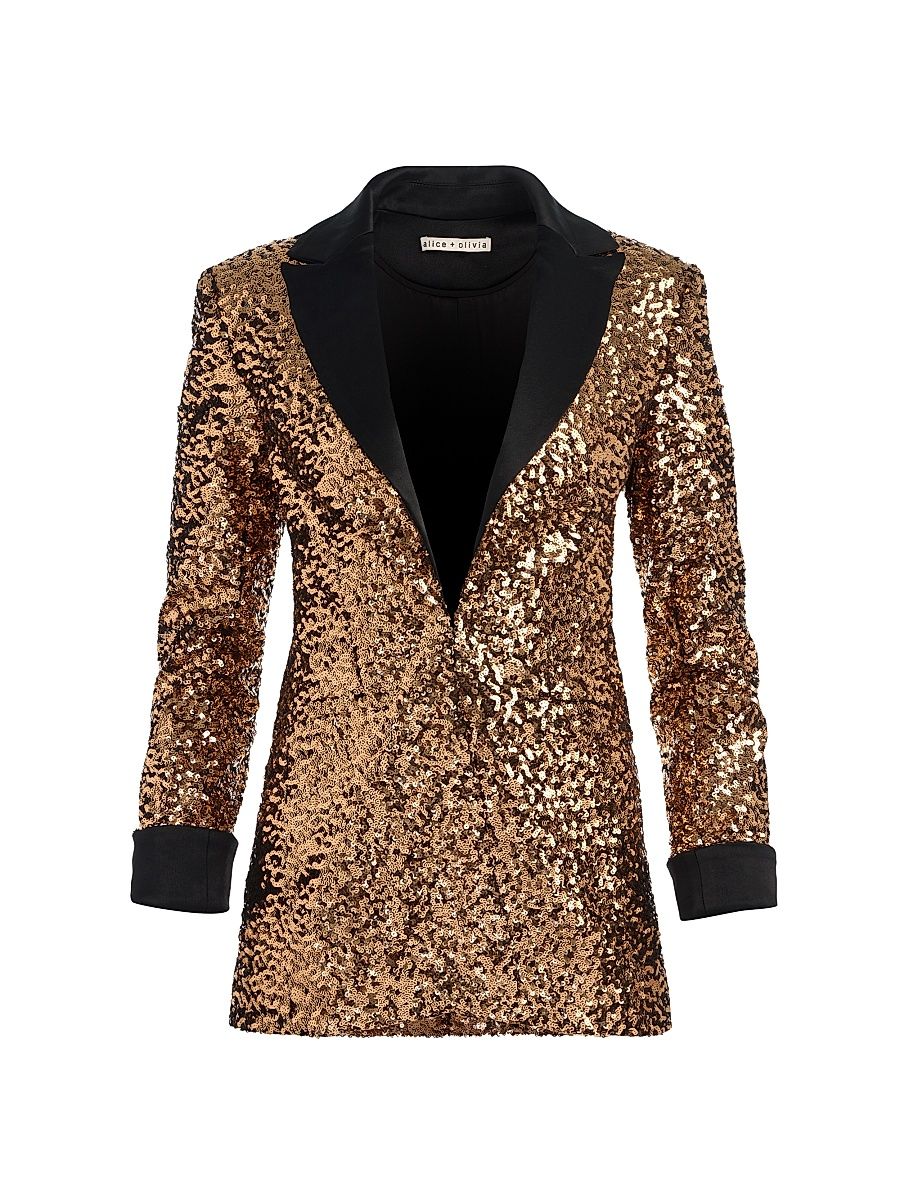 Women's Justin Sequined Roll-Cuff Blazer - Gold Black - Size 8