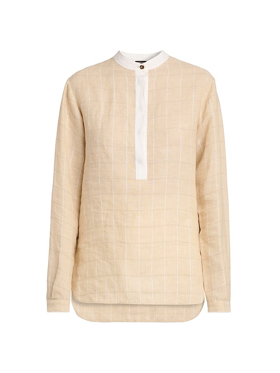 Women's Windowpane Linen Shirt - Cream White - Size 12
