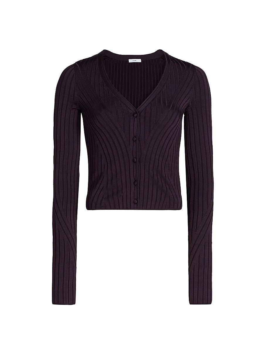 Women's Greer Rib-Knit Chevron Cardigan - Aubergine - Size XL
