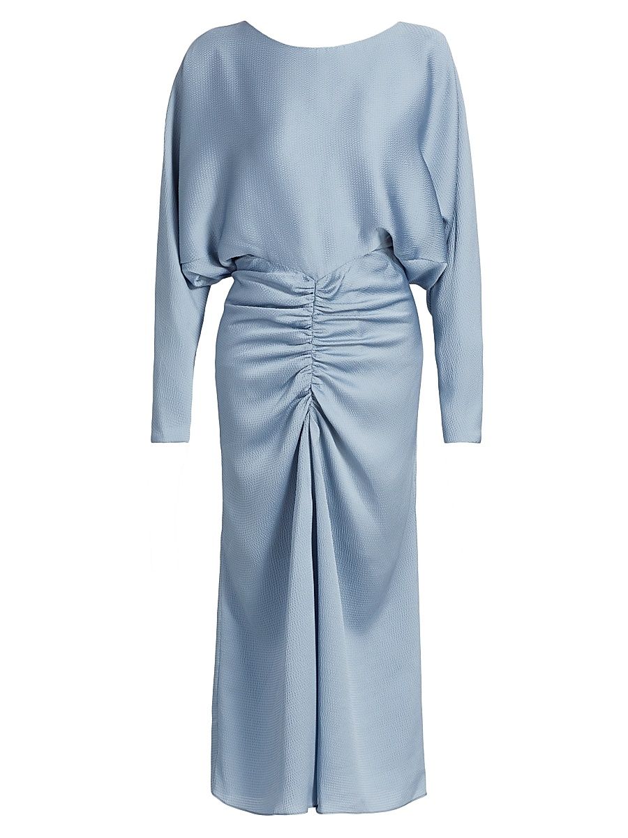 Women's Draped Ruched Midi-Dress - Smokey Blue - Size 14