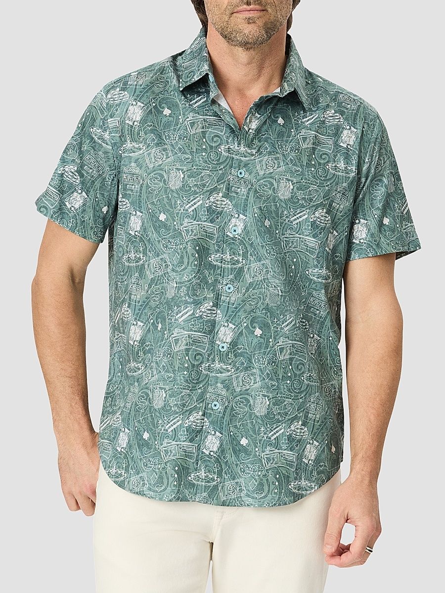 Men's The Vault Printed Stretch-Cotton Short-Sleeve Shirt - Emerald - Size Large