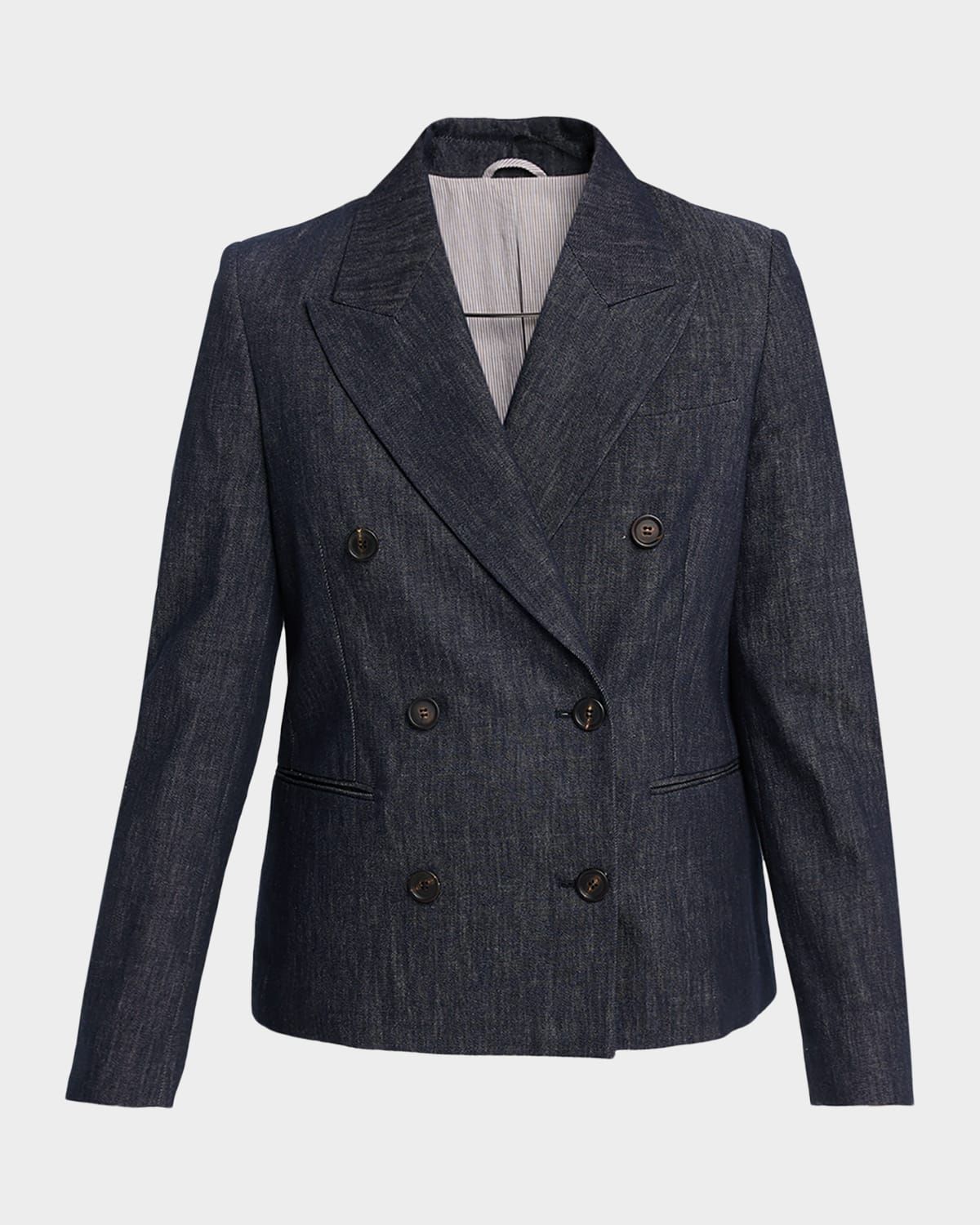 Double-Breasted Cotton Denim Blazer
