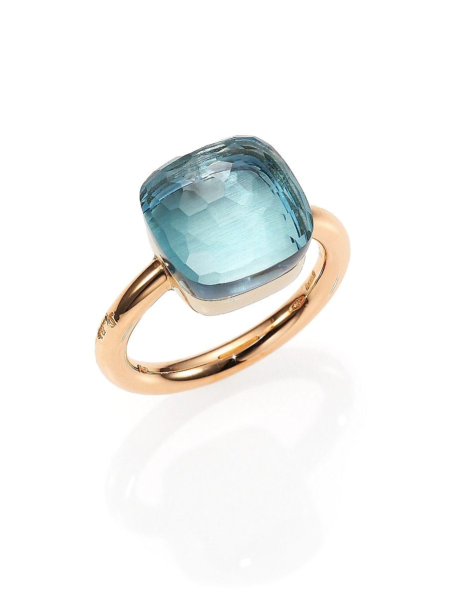 Women's Nudo 18K Rose Gold & Blue Topaz Square Ring - Rose Gold - Size 6.25
