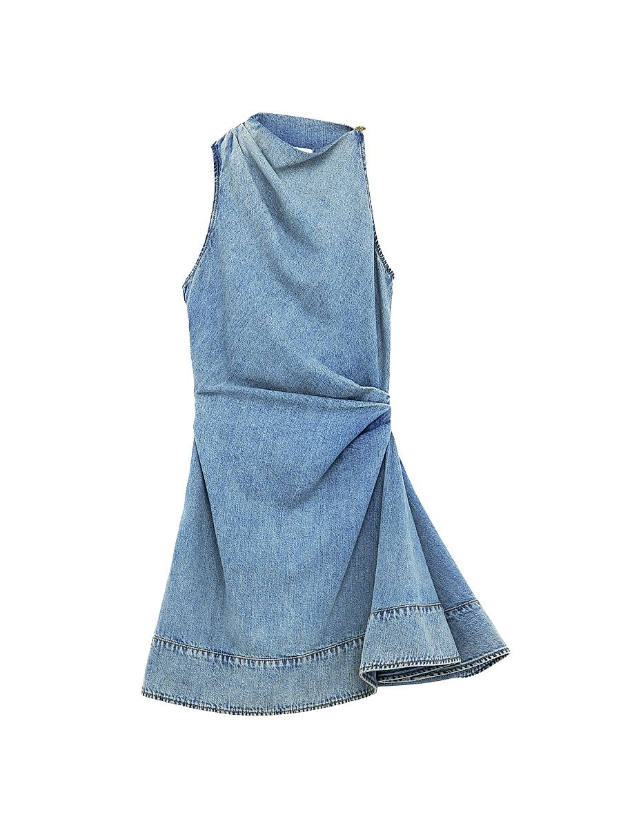 Women's Asymmetrical Denim Minidress - Light Blue Wash - Size 12