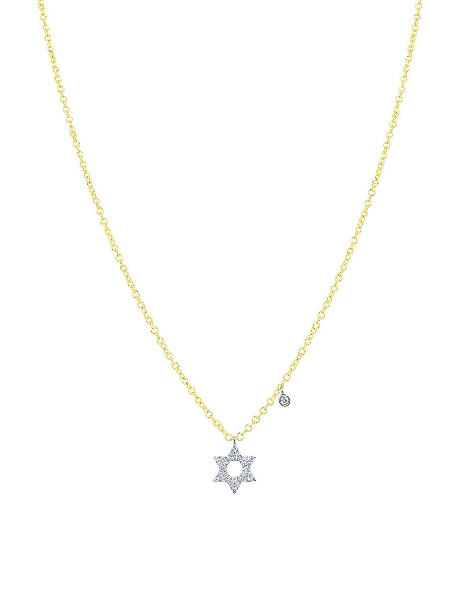 Women's 14K Yellow Gold & Diamond Star Of David Necklace - Yellow And White Gold