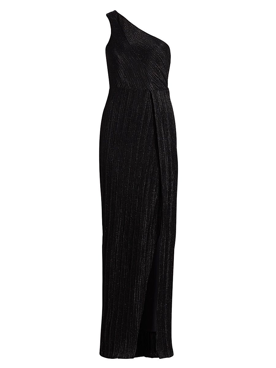 Women's Elaine One-Shoulder Gown - Black Pleat - Size 0