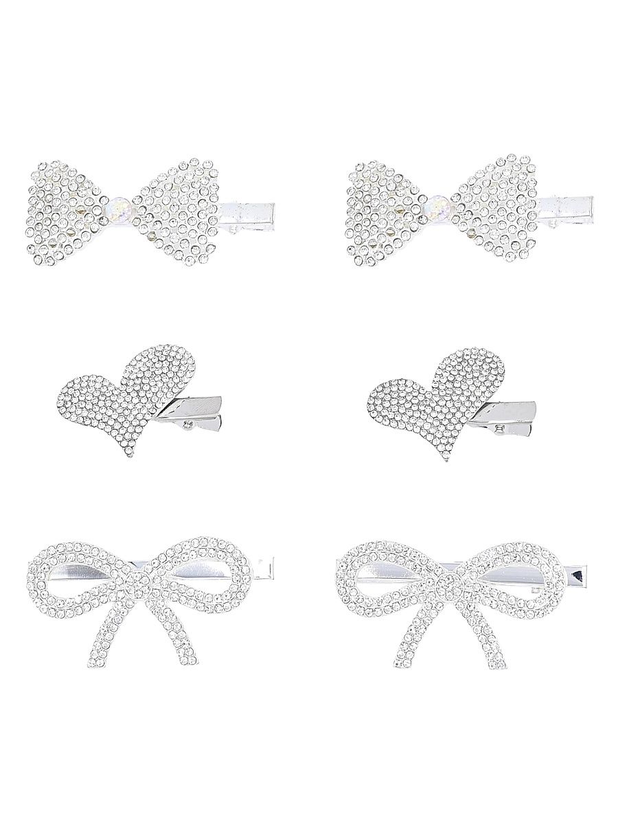 6-Piece Crystal Hair Clip Set - Silver