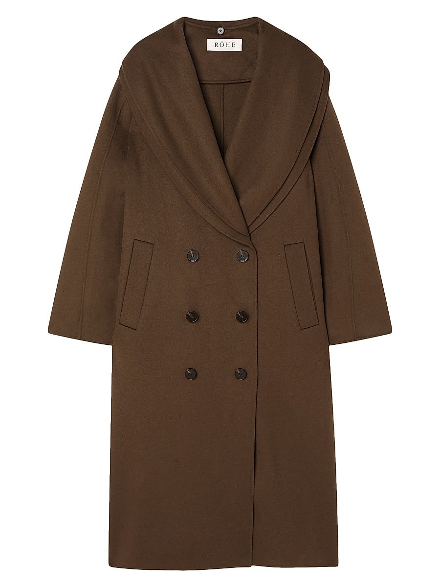 Women's Double-Faced Wool Scarf Coat - Taupe - Size 10