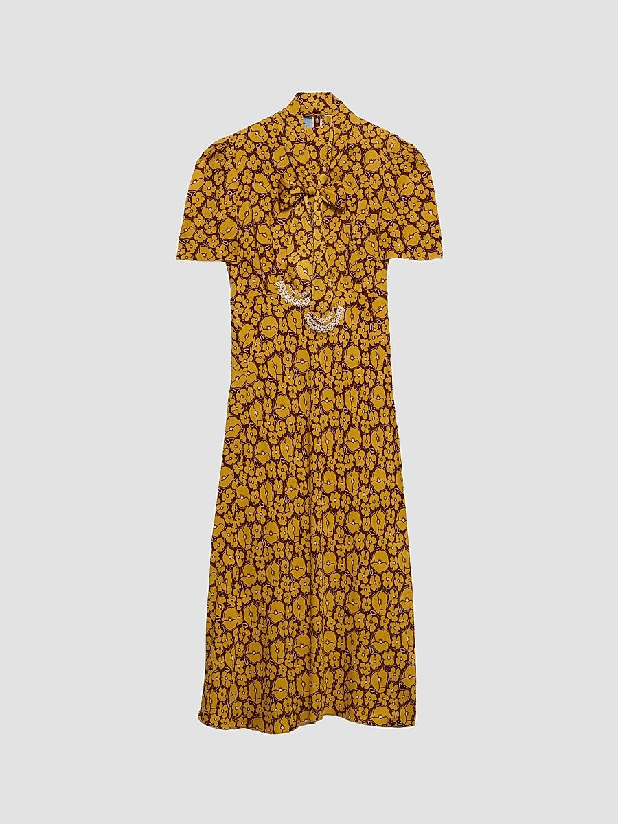 Women's Embroidered Printed Sable Dress - Yellow - Size 6