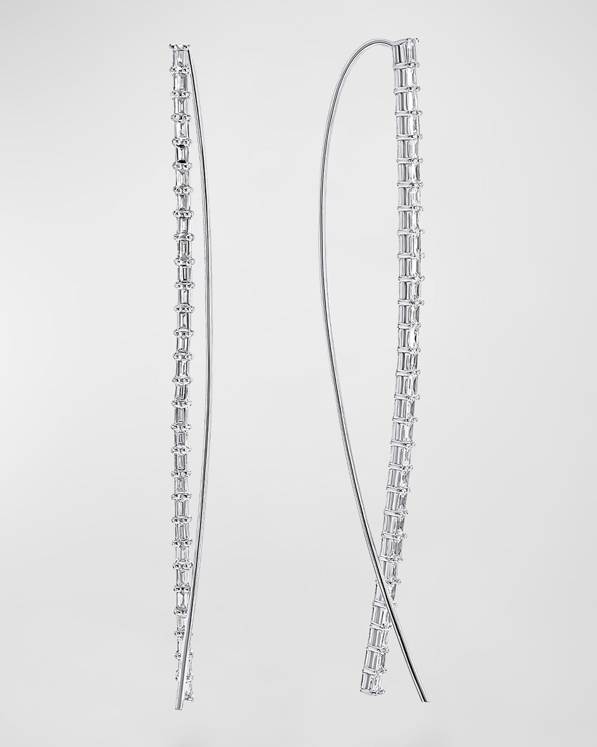 14K Gold Baguette Diamond Narrow Upside-Down Threader Hoop Earrings