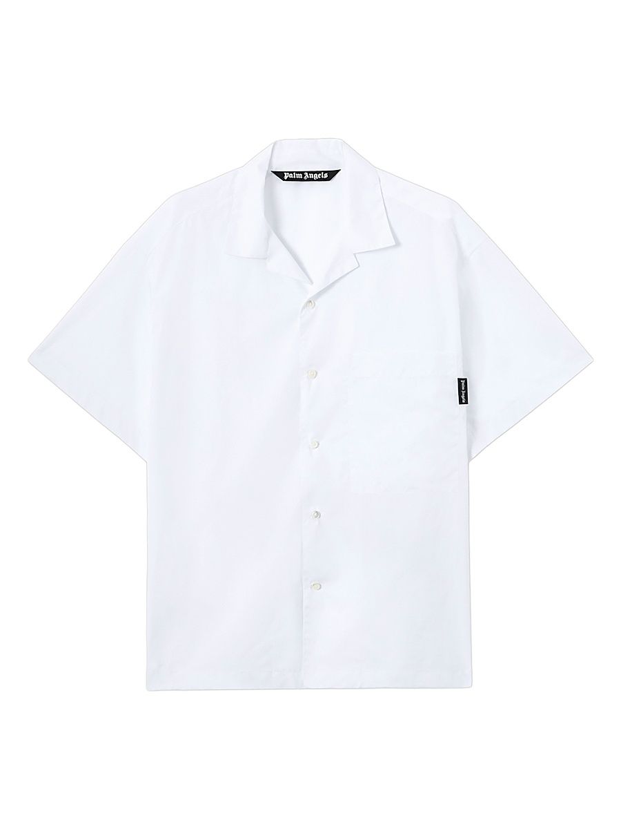 Men's Logo Camp-Collar Cotton Bowling Shirt - Off White Black - Size 44