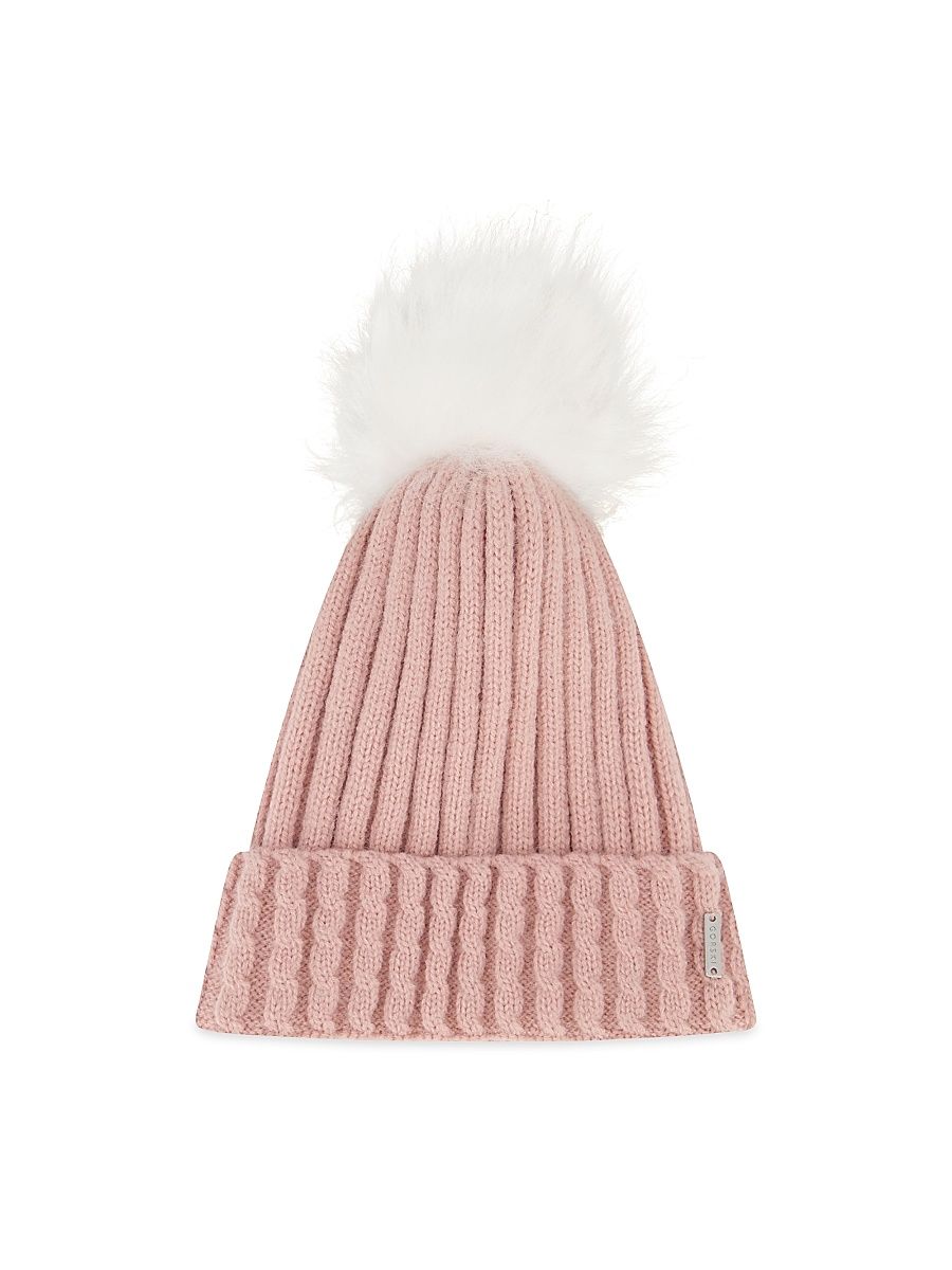 Women's Knit Hat With Toscana Lamb Pompom - Pink