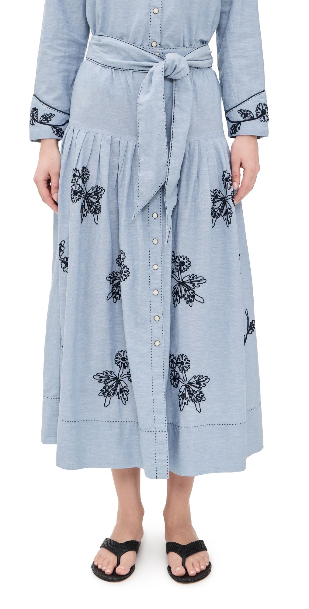 THE GREAT. THE GREAT x Stetson The Chambray Embroidered Highland Skirt Chambray 1